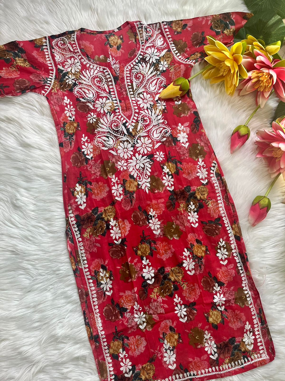 Mul Mul Long Printed Kurti Set